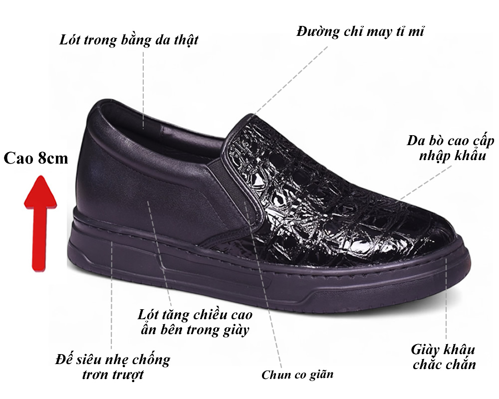 Giày cao nam 8cm slip on  12